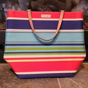 Vintage Kate Spade Beach Multicolor Pinstripe Tote Style Shoulder Bag Purse